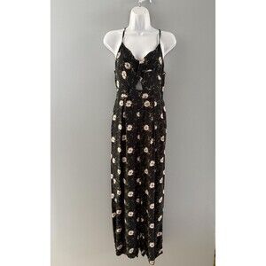American Eagle Jumpsuit Small Black Floral Sleeveless Wide Leg Whimsy Boho